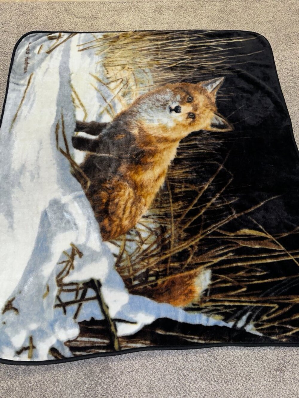 Vintage James Hautman Fox Super Soft Fleece Throw Blanket 51x60" Northwest
